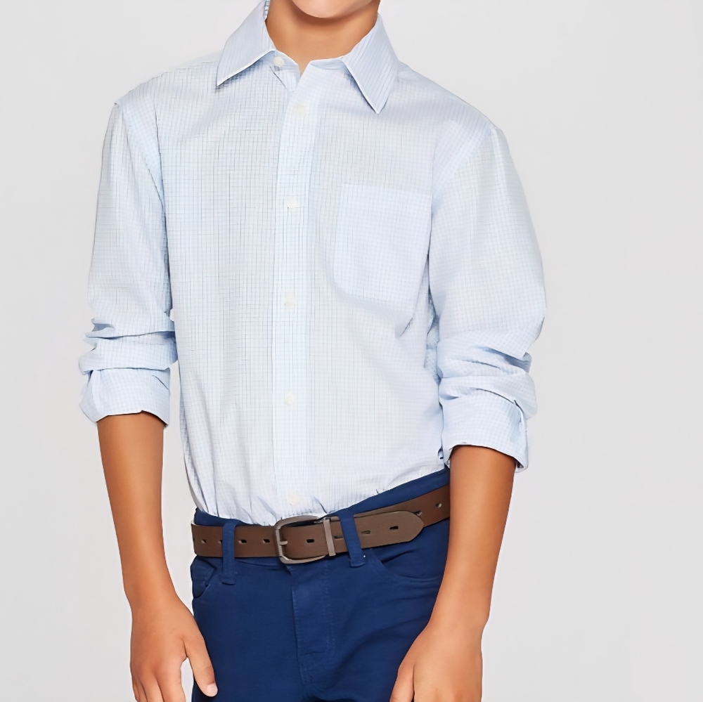 Cat & Jack Boys Long Sleeve Button Shirt -  Blue/White -LARGE(12/14)
